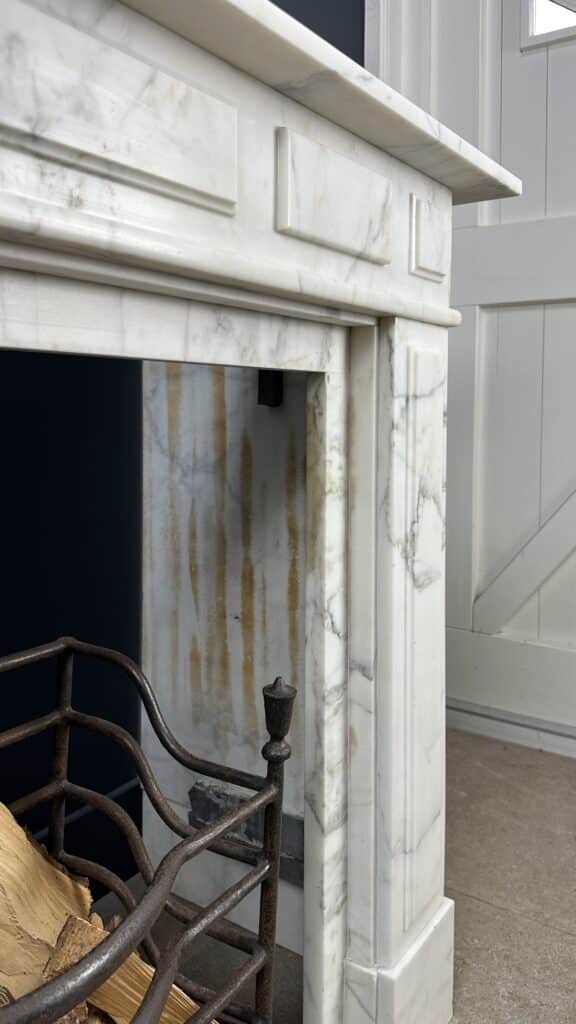 Antique White Circular Fireplace in Beautiful White Carrara Marble