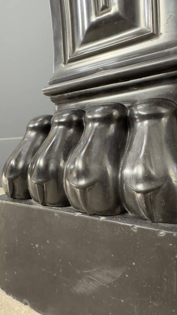 Magnificent Richly Decorated Front Fireplace in Noir de Mazy Black Marble