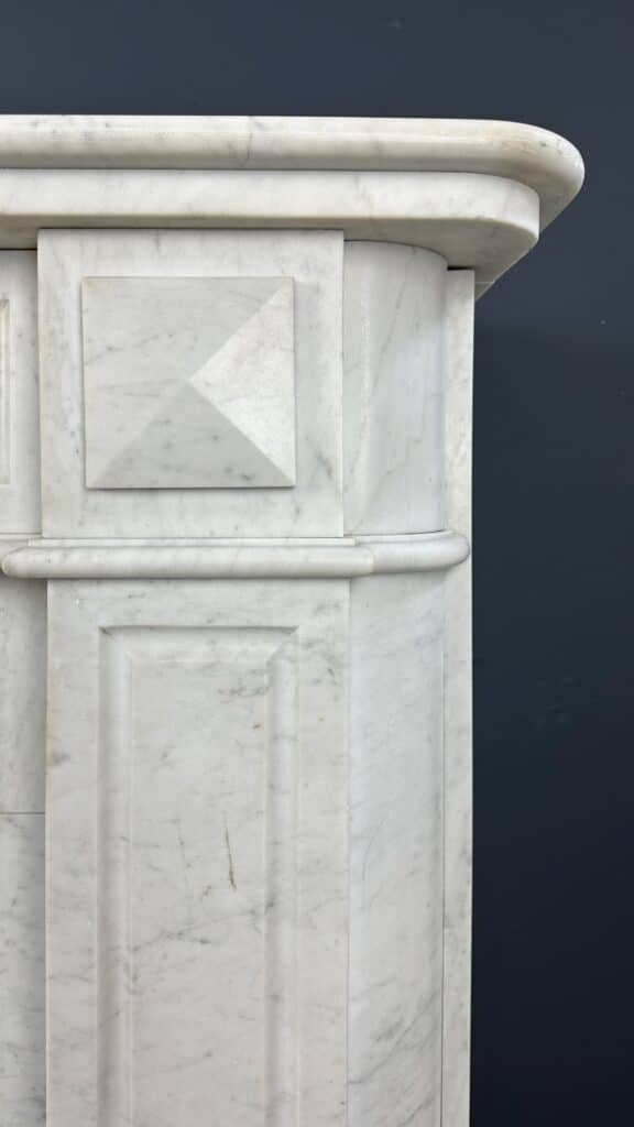 Distinctive Antique Circular Fireplace with Round Consoles in White Carrara Marble