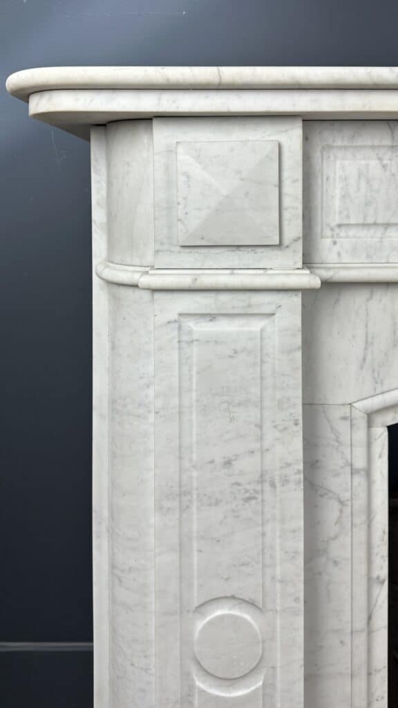 Distinctive Antique Circular Fireplace with Round Consoles in White Carrara Marble