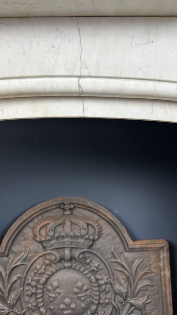 Distinctive Antique Circular Fireplace with Round Consoles in White Carrara Marble