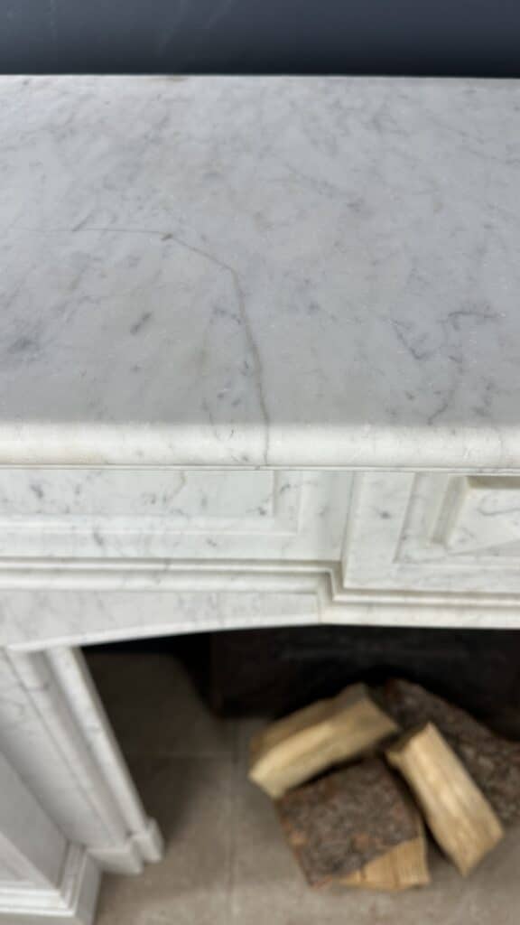 Distinctive Antique Circular Fireplace with Round Consoles in White Carrara Marble