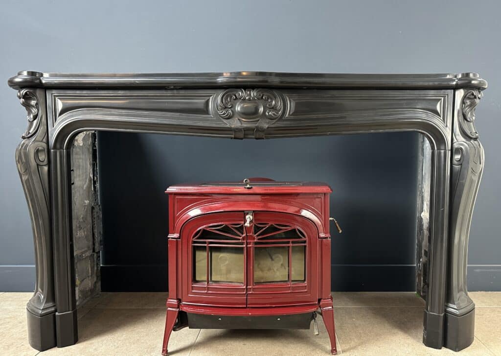 Magnificent Wide Louis XV Antique Circular Fireplace in Black Marble