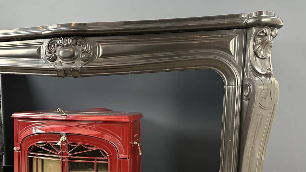 Magnificent Wide Louis XV Antique Circular Fireplace in Black Marble