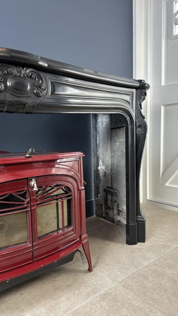 Magnificent Wide Louis XV Antique Circular Fireplace in Black Marble
