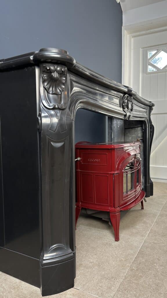 Magnificent Wide Louis XV Antique Circular Fireplace in Black Marble