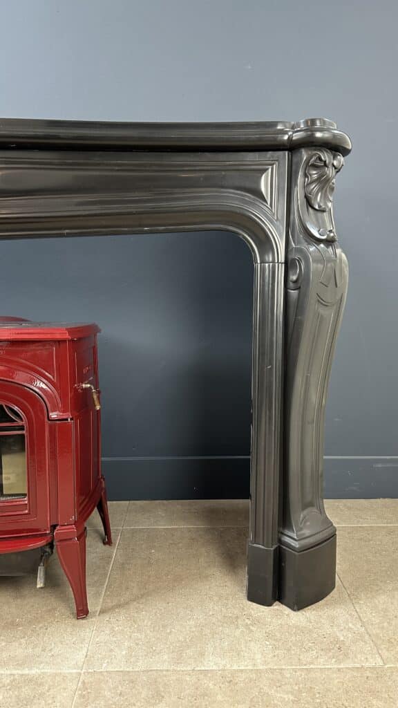 Magnificent Wide Louis XV Antique Circular Fireplace in Black Marble