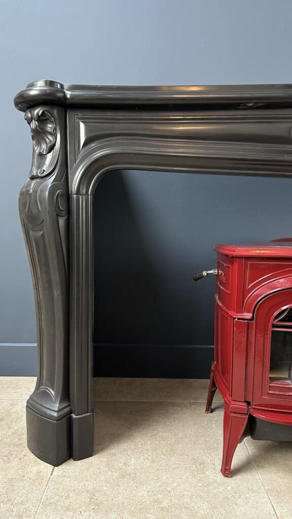 Magnificent Wide Louis XV Antique Circular Fireplace in Black Marble