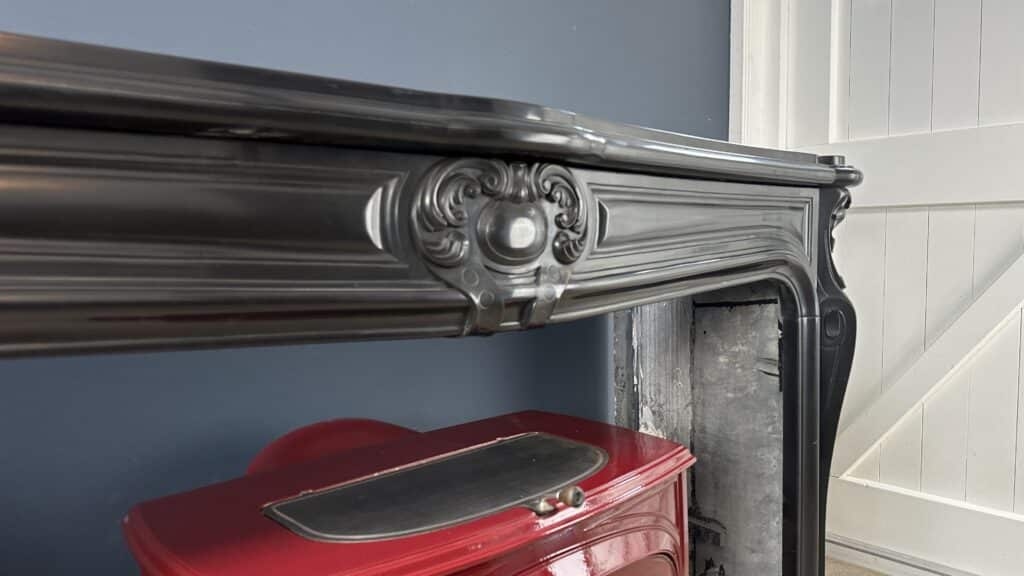 Magnificent Wide Louis XV Antique Circular Fireplace in Black Marble