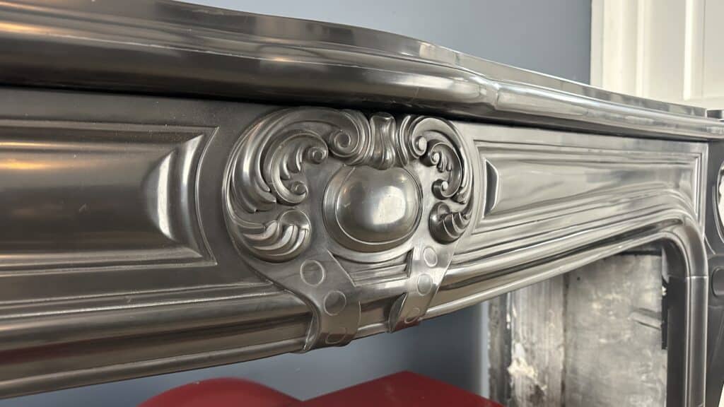 Magnificent Wide Louis XV Antique Circular Fireplace in Black Marble