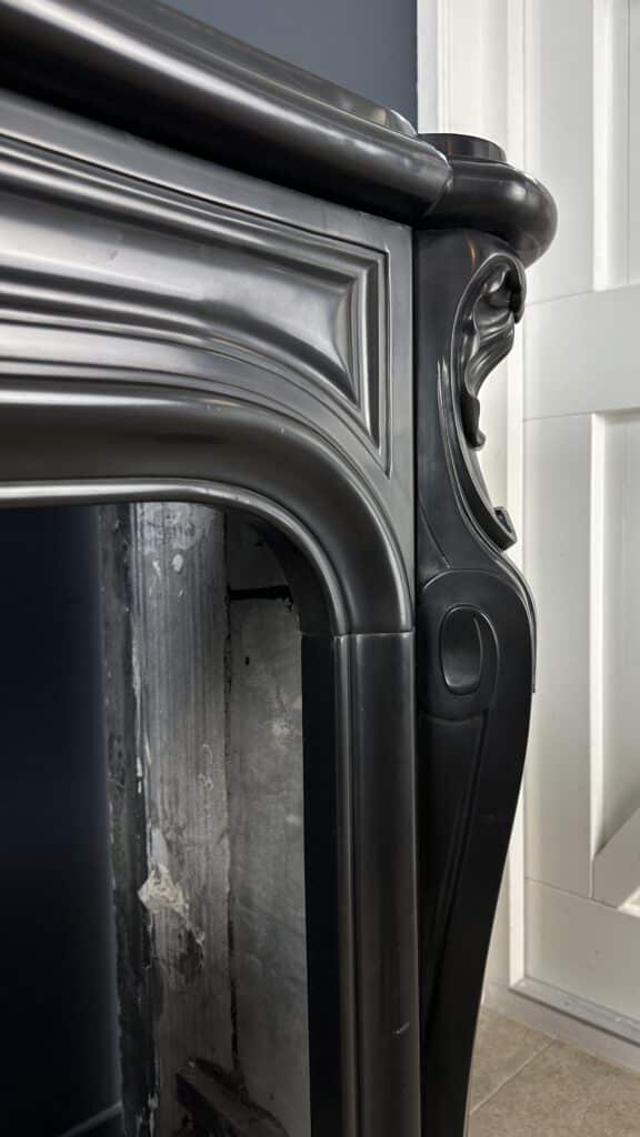 Magnificent Wide Louis XV Antique Circular Fireplace in Black Marble
