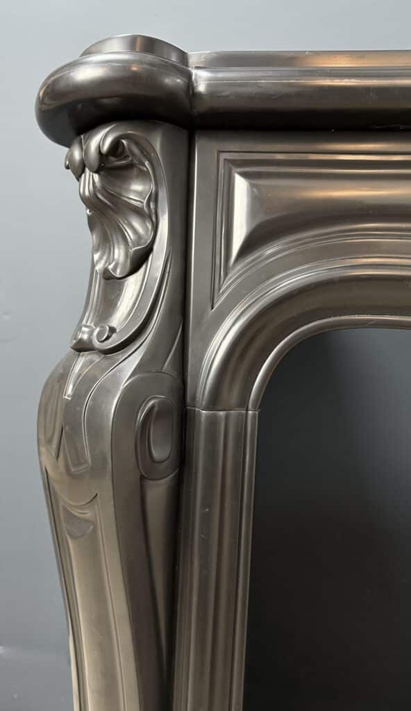 Magnificent Wide Louis XV Antique Circular Fireplace in Black Marble