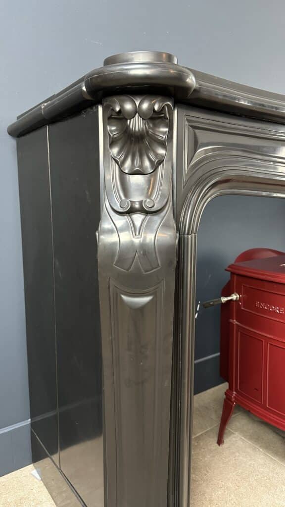 Magnificent Wide Louis XV Antique Circular Fireplace in Black Marble