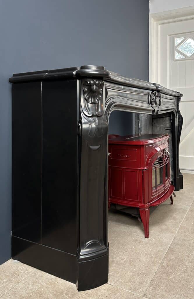 Magnificent Wide Louis XV Antique Circular Fireplace in Black Marble