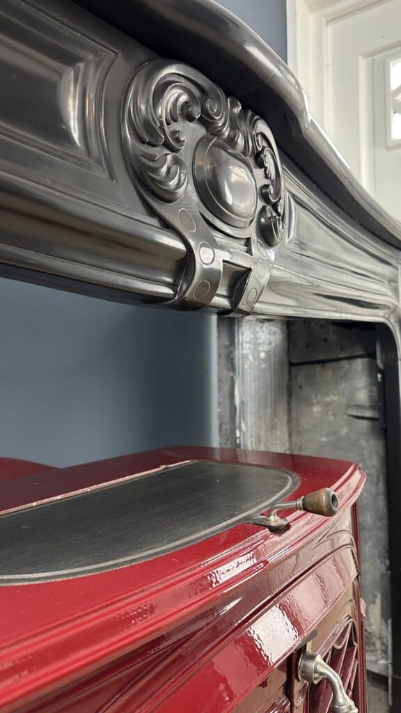 Magnificent Wide Louis XV Antique Circular Fireplace in Black Marble