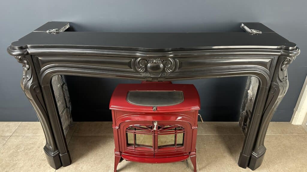 Magnificent Wide Louis XV Antique Circular Fireplace in Black Marble