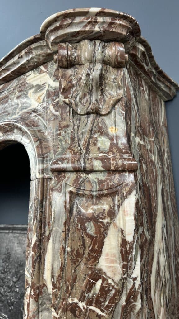 Antique Trois Coquilles Front Fireplace in Red-Brown Marble