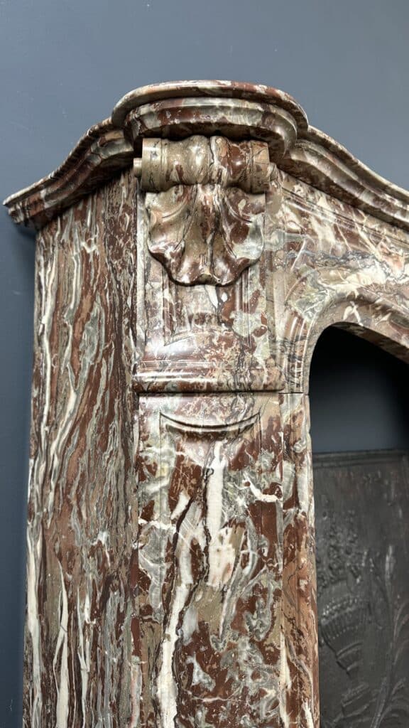 Antique Trois Coquilles Front Fireplace in Red-Brown Marble