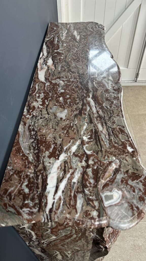 Antique Trois Coquilles Front Fireplace in Red-Brown Marble