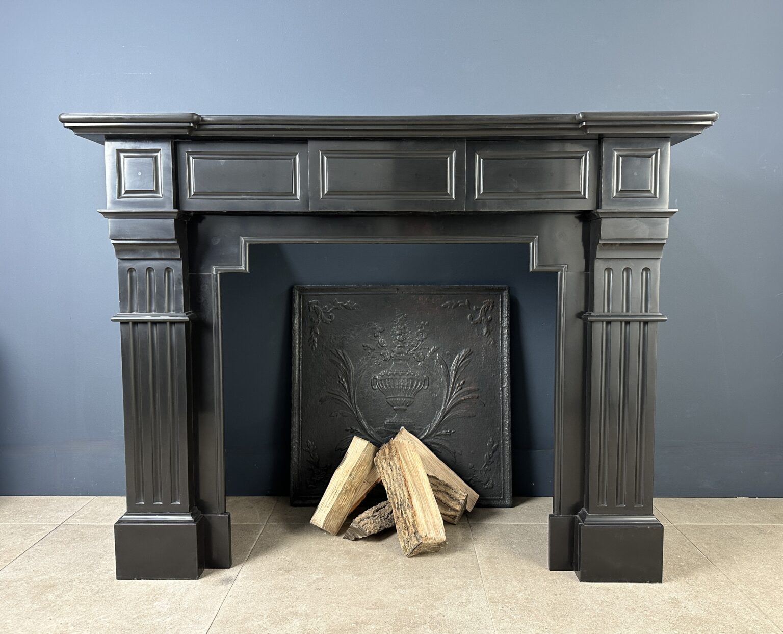 Stately Black Marble Antique Circular Fireplace