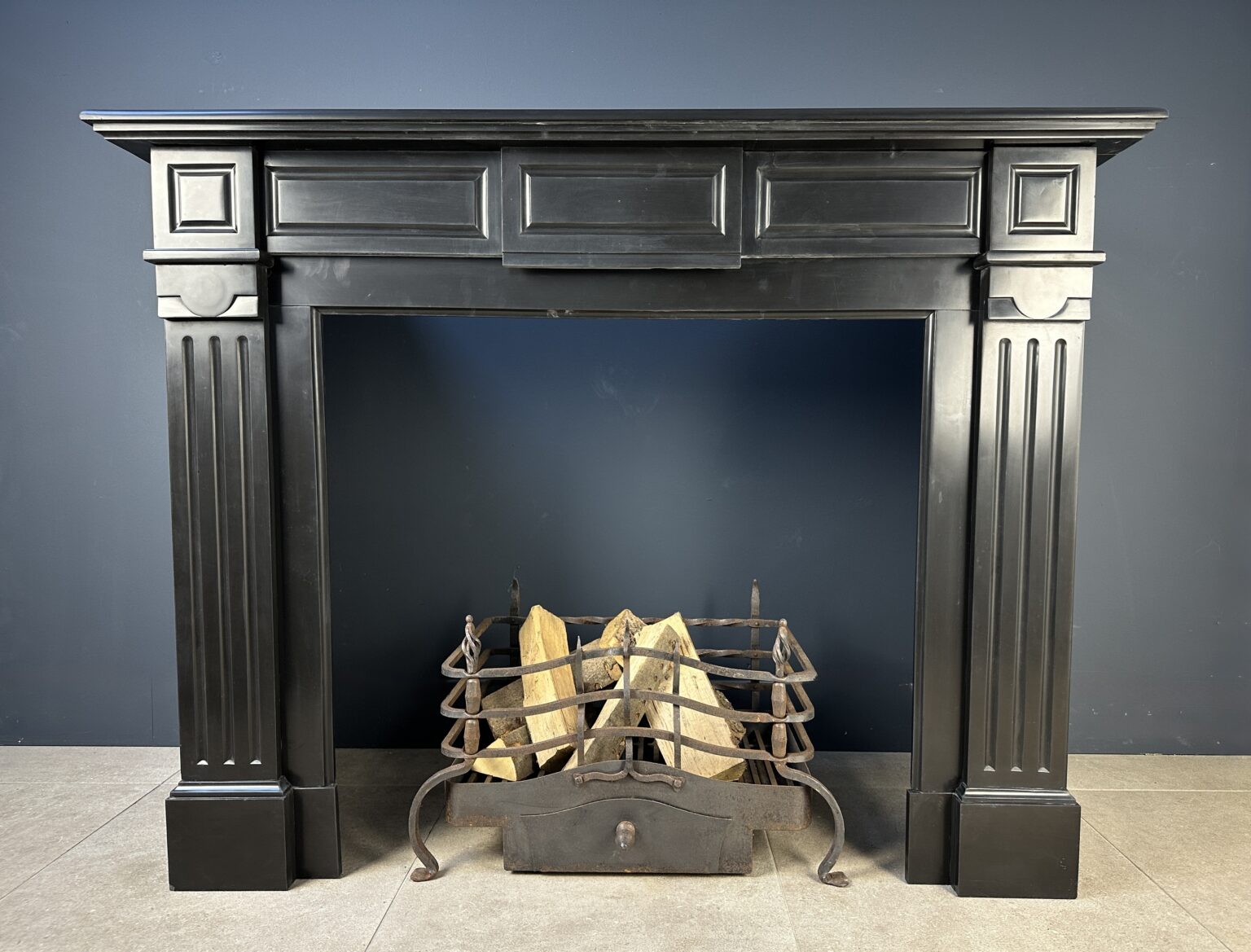 Beautiful Deep Black Antique Circular Fireplace