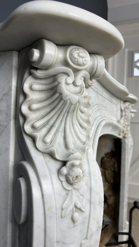 Unique Richly Detailed Antique Shell Fireplace
