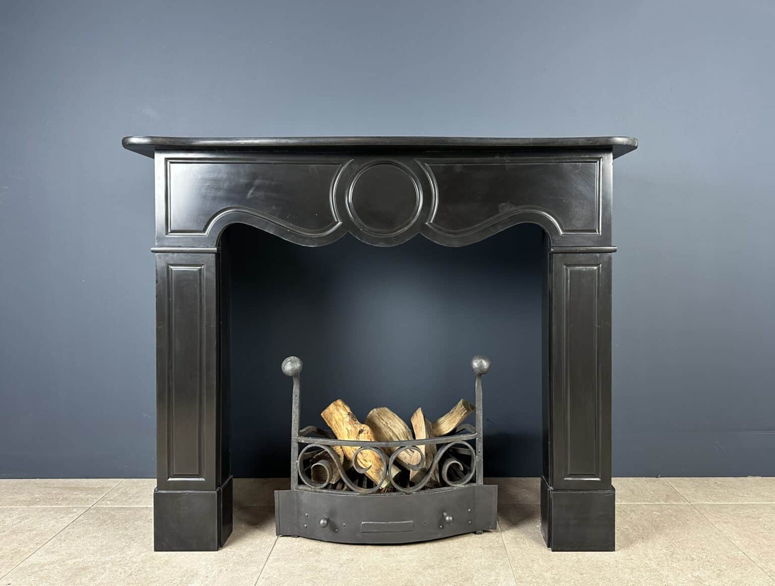 Black Antique Circular Fireplace with Round Detail