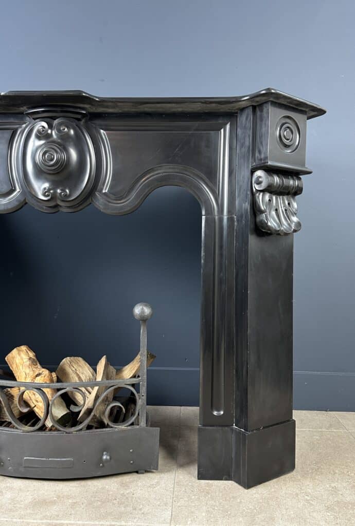 Distinctive Antique Black Circular Fireplace with Unique Front