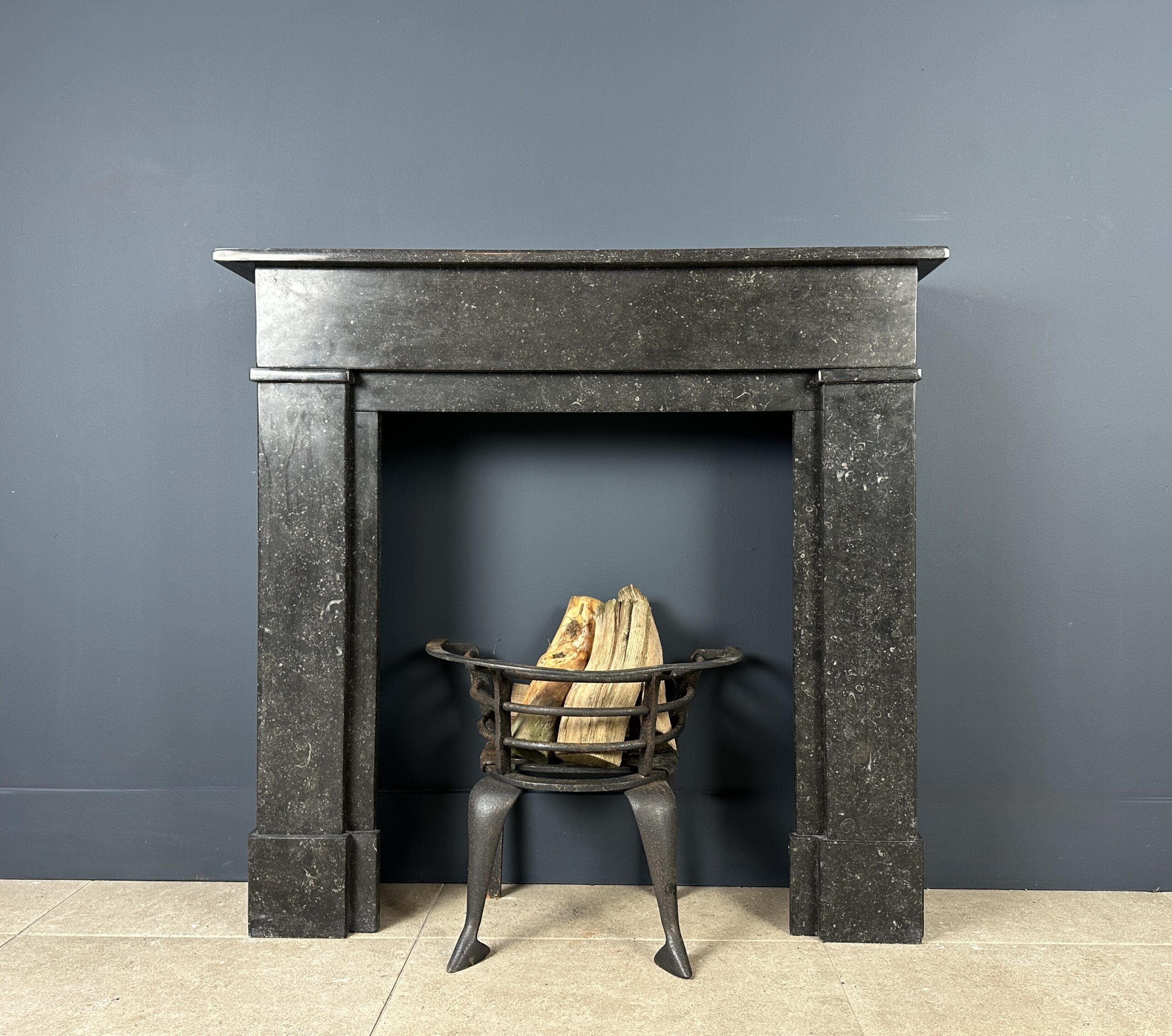 French Chic Antique Front Fireplace in White Carrara Marble