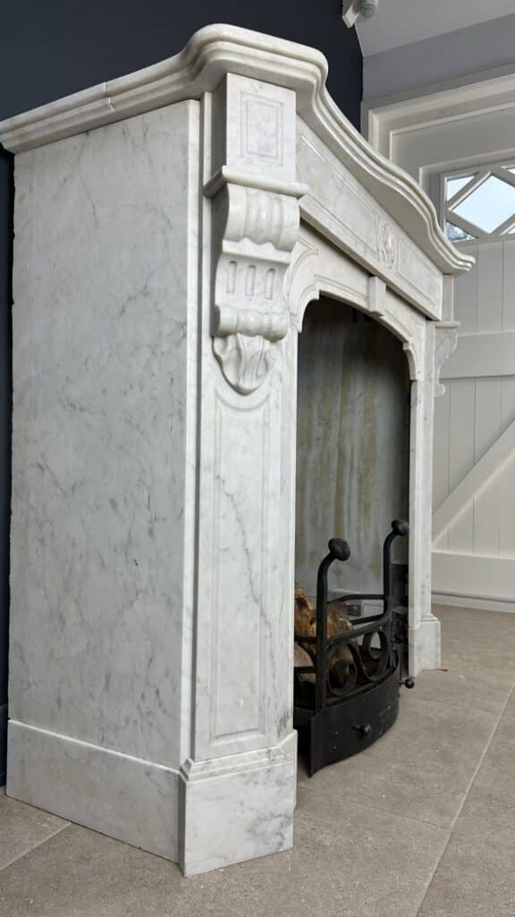 High White Antique Circular Fireplace 45 Degree White