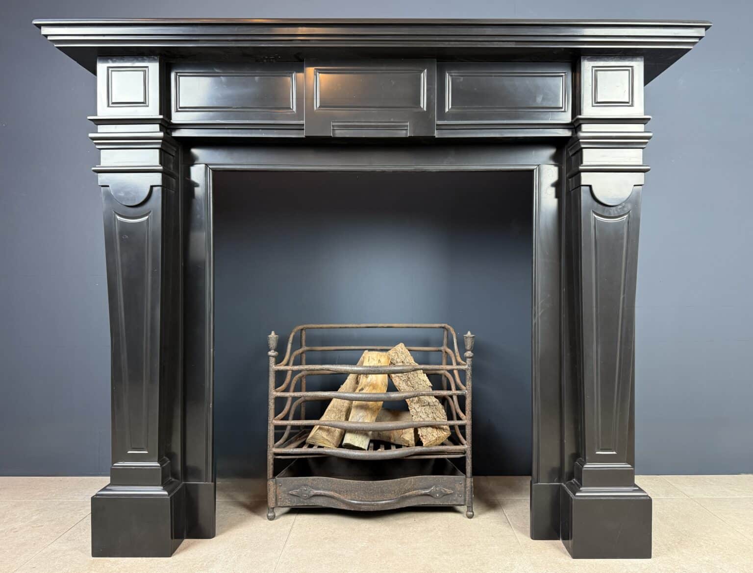 Large Antique Empire Style Fireplace in Black Marble