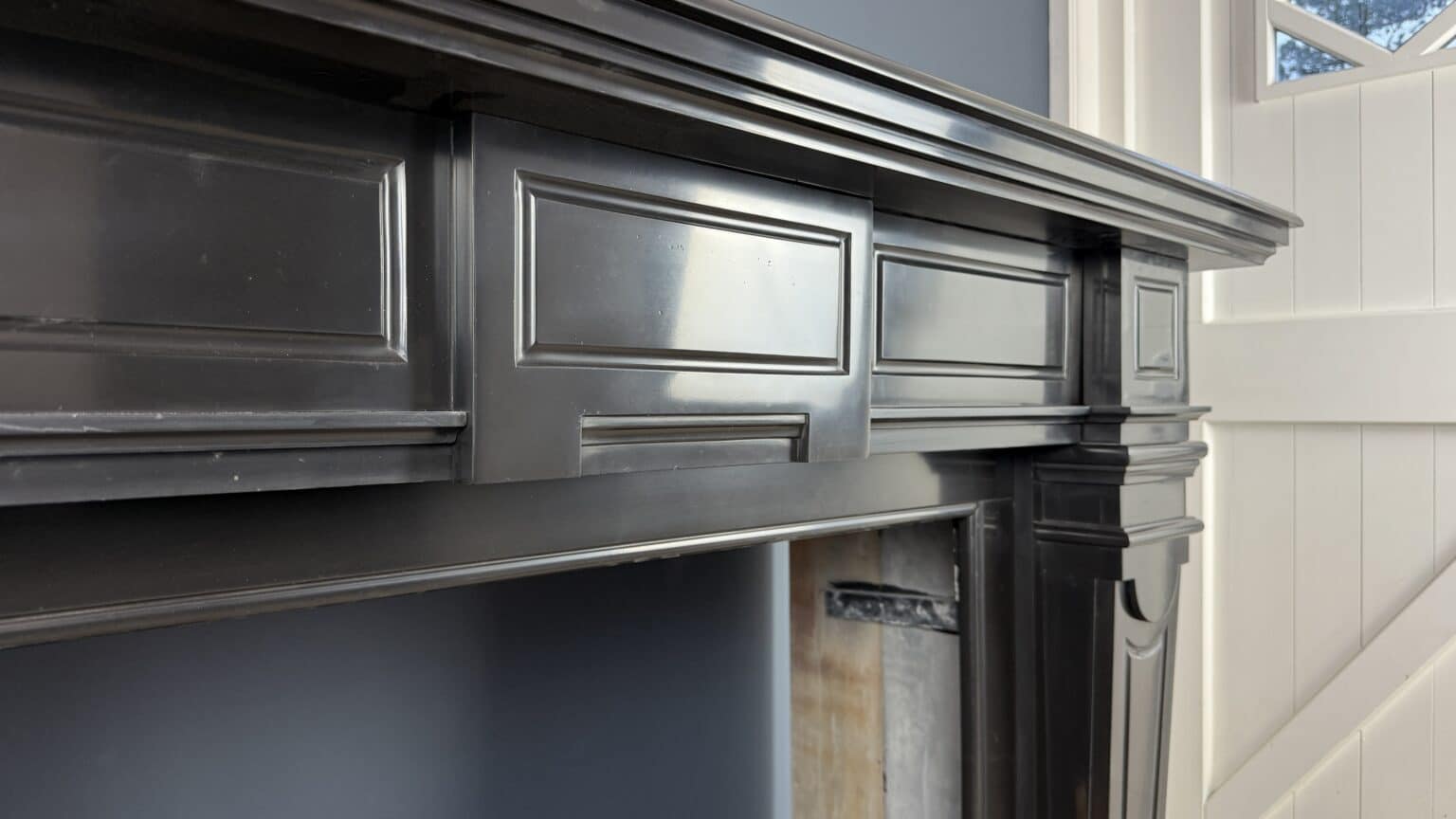 Large Antique Empire Style Fireplace in Black Marble — detail 2