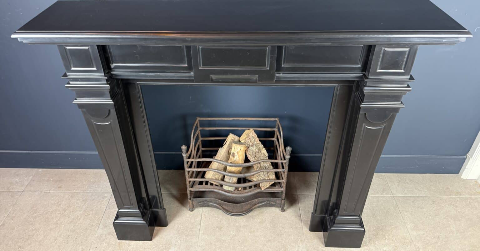 Large Antique Empire Style Fireplace in Black Marble — detail 1