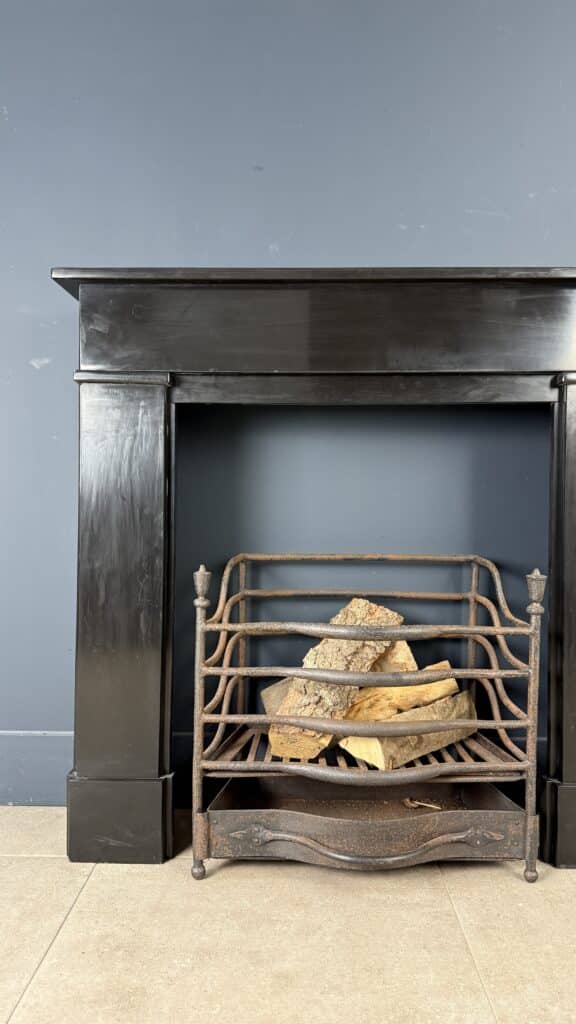Black Flat Fireplace in Noir de Mazy Marble