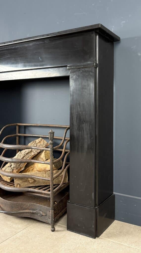 Black Flat Fireplace in Noir de Mazy Marble