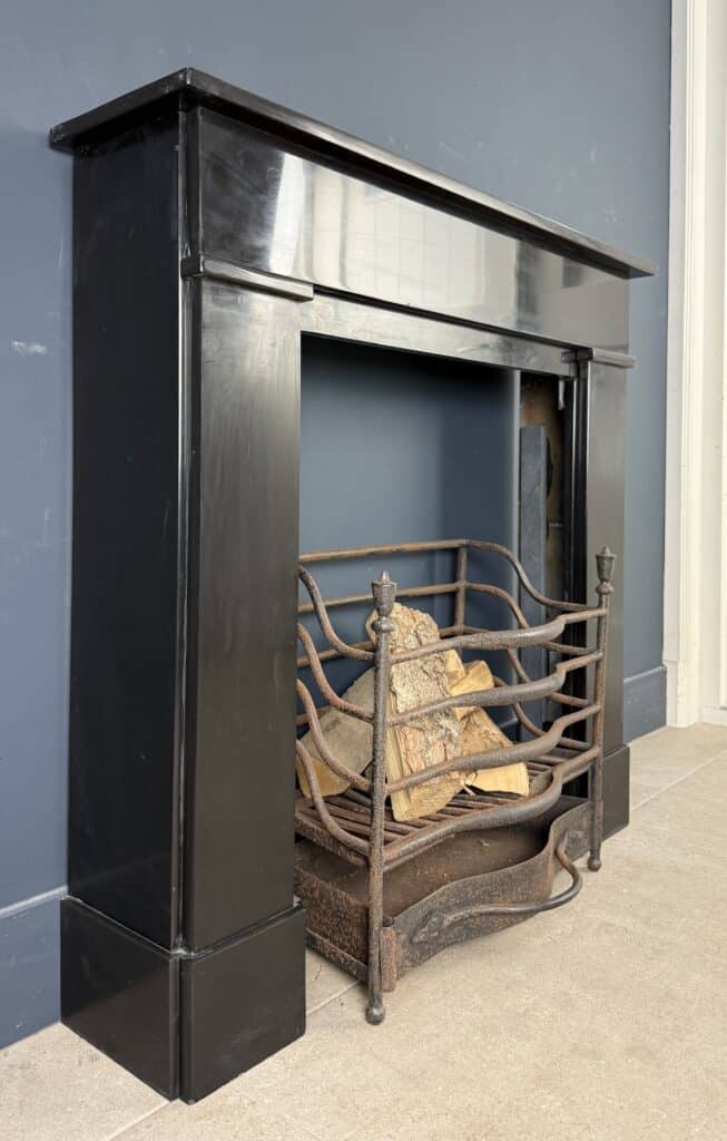 Black Flat Fireplace in Noir de Mazy Marble
