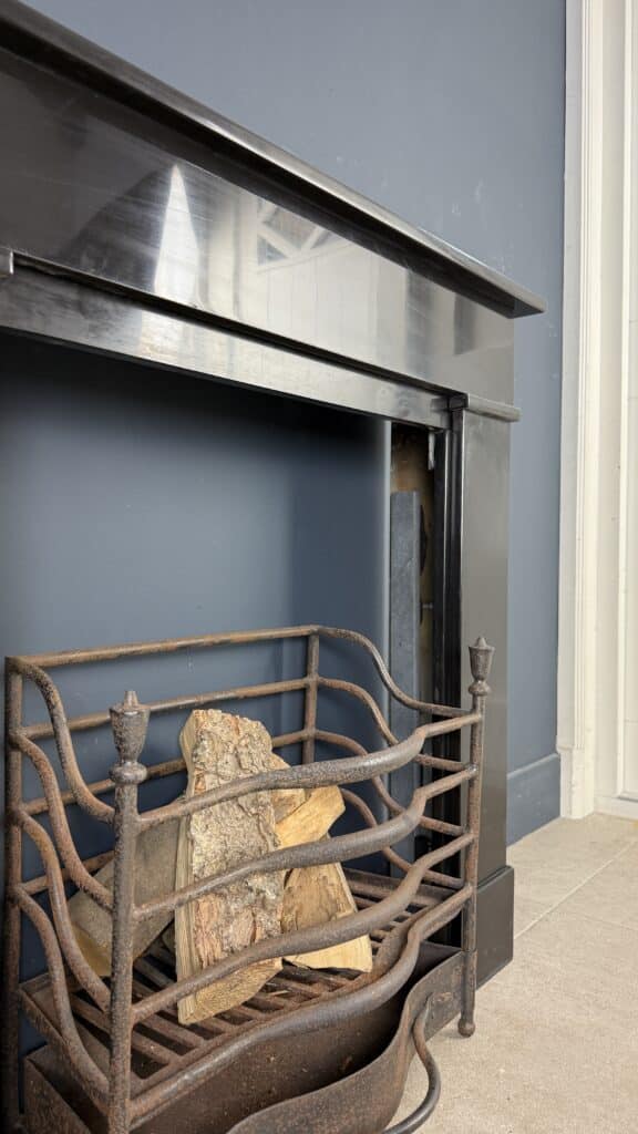 Black Flat Fireplace in Noir de Mazy Marble