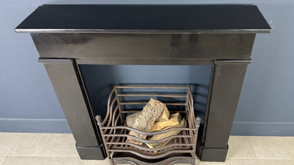 Black Flat Fireplace in Noir de Mazy Marble