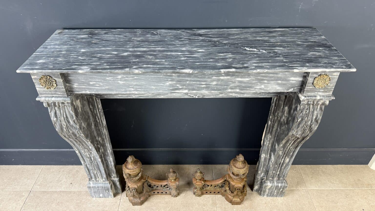 Grey French Antique Fireplace — detail 1