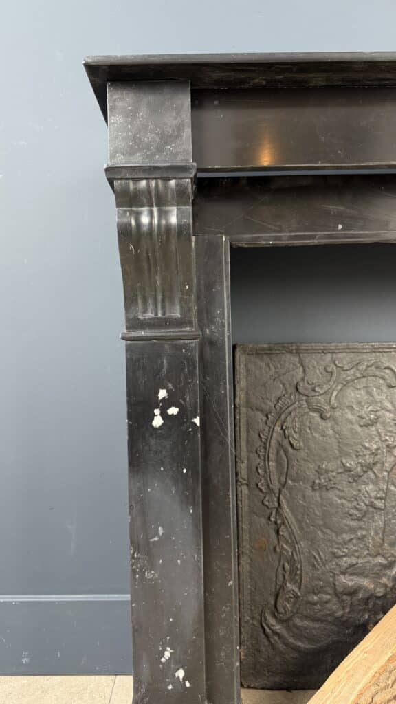 Antique Front Fireplace in Black Marble with White Veining