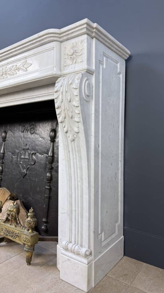 Magnificent Luxury French Front Fireplace in Carrara Marble