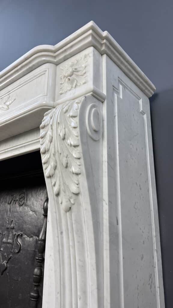 Magnificent Luxury French Front Fireplace in Carrara Marble