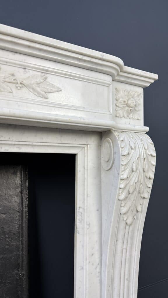 Magnificent Luxury French Front Fireplace in Carrara Marble
