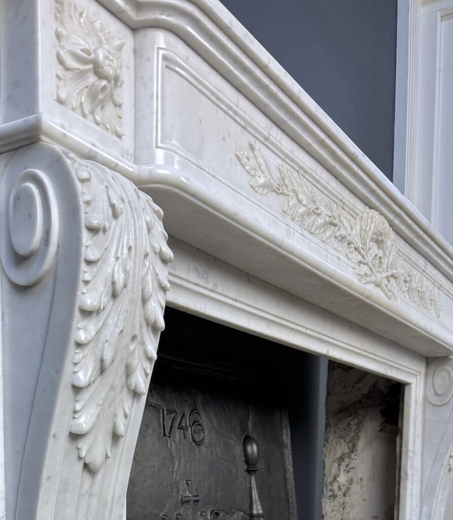 Magnificent Luxury French Front Fireplace in Carrara Marble