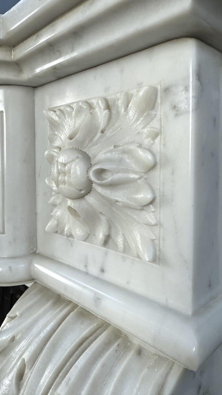 Magnificent Luxury French Front Fireplace in Carrara Marble — detail 2