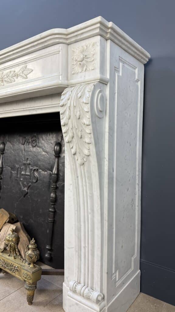 Magnificent Luxury French Front Fireplace in Carrara Marble