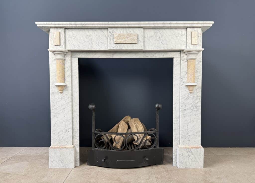 White Antique Column Fireplace, Circular Model