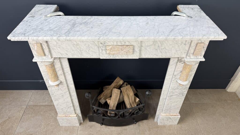 White Antique Column Fireplace, Circular Model