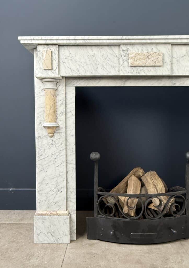 White Antique Column Fireplace, Circular Model