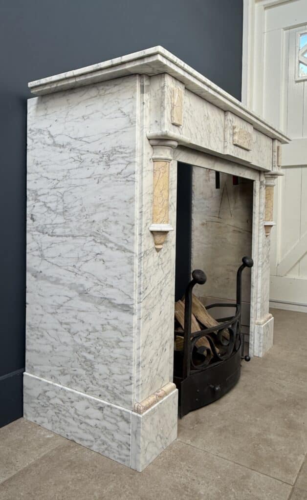 White Antique Column Fireplace, Circular Model